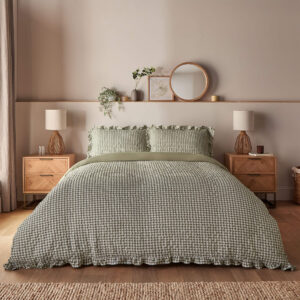 Silentnight Supersoft Duvet Set, Gingham Ruffle - Sage