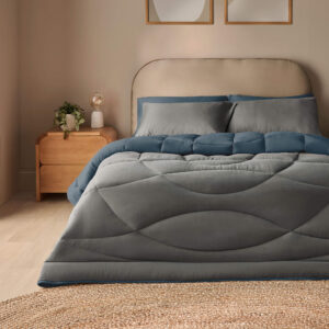 Silentnight | Coverless Duvet & Pillowcase Set, Washed - Blue/Charcoal