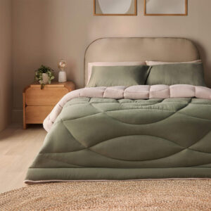 Silentnight | Coverless Duvet & Pillowcase Set, Washed - Green/Natural