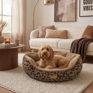 Snug Calming Faux Fur Donut Pet Bed Leopard