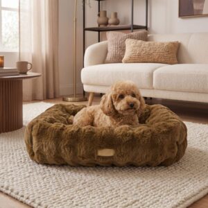 Snug Super Cosy Faux Fur Box Pet Bed Brown