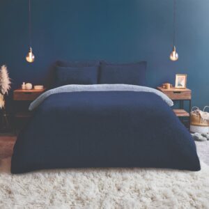 Silentnight Teddy Fleece Reversible Duvet Set - Navy/Blue - King