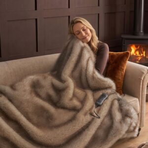 Silentnight Prestige Faux Fur Heated Throw Natural